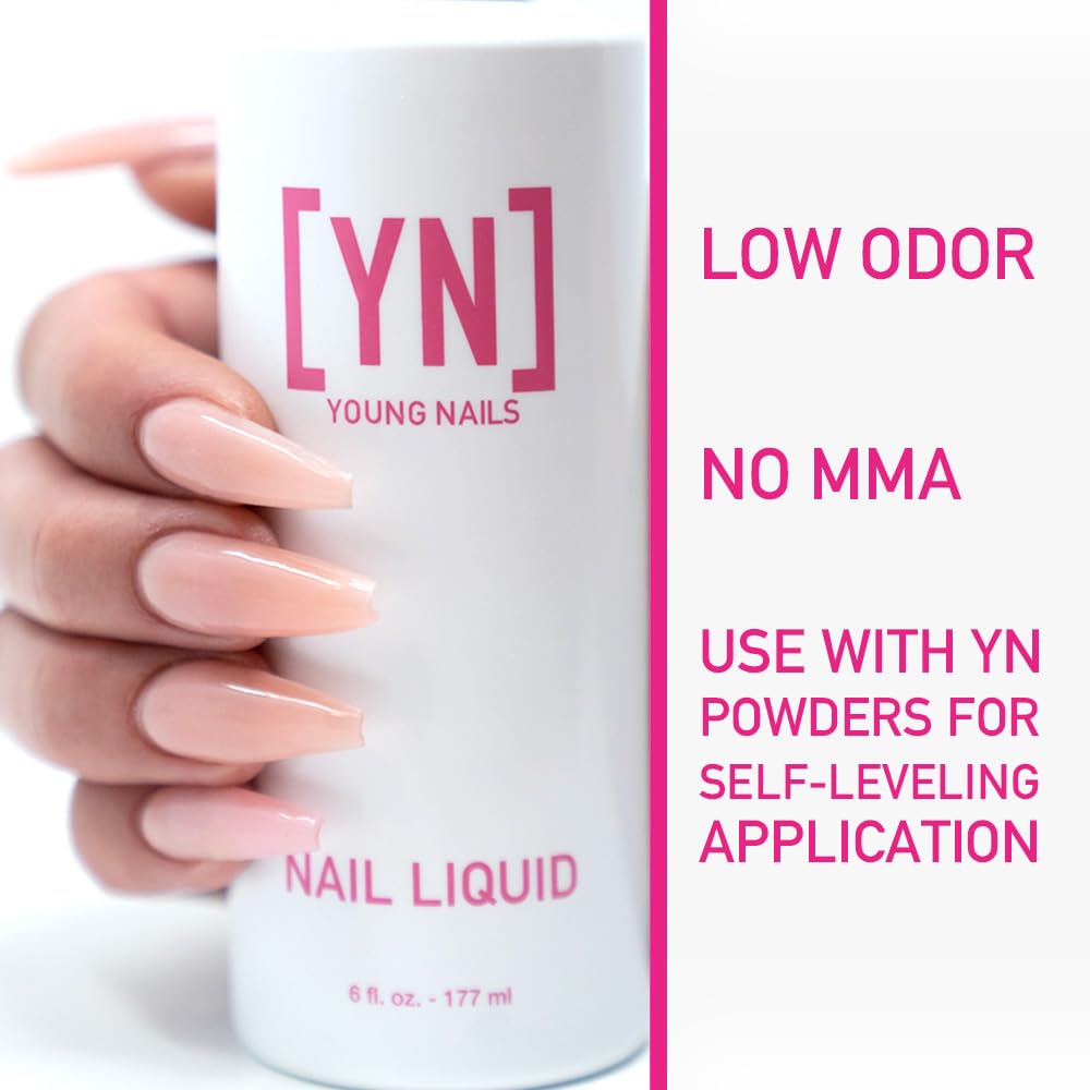 Young Nails Liquid Nail Monomer closeup highlighting creamy texture for easy application