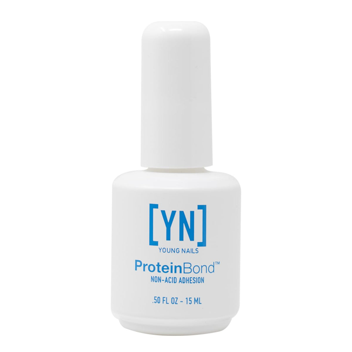 Young Nails Protein Bond bottle shows non-acidic adhesion for gel and acrylic wear.