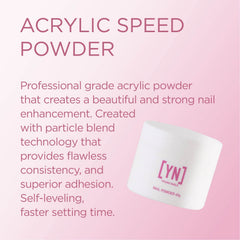 Close-up of Young Nails Speed Powder in use, offering smooth, self-leveling application.