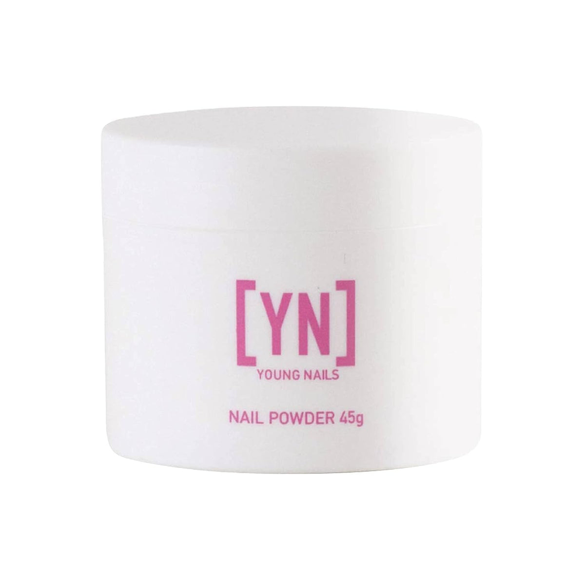 Young Nails Acrylic Speed Powder clear bottle shows crystal-clear finish for natural-look enhancements.