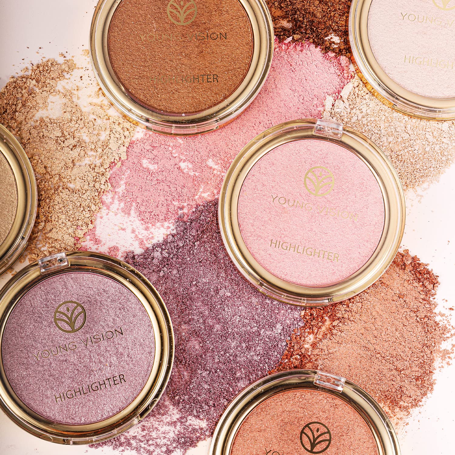 Young Vision gold shimmer highlighter on skin or body for celebratory sparkle.