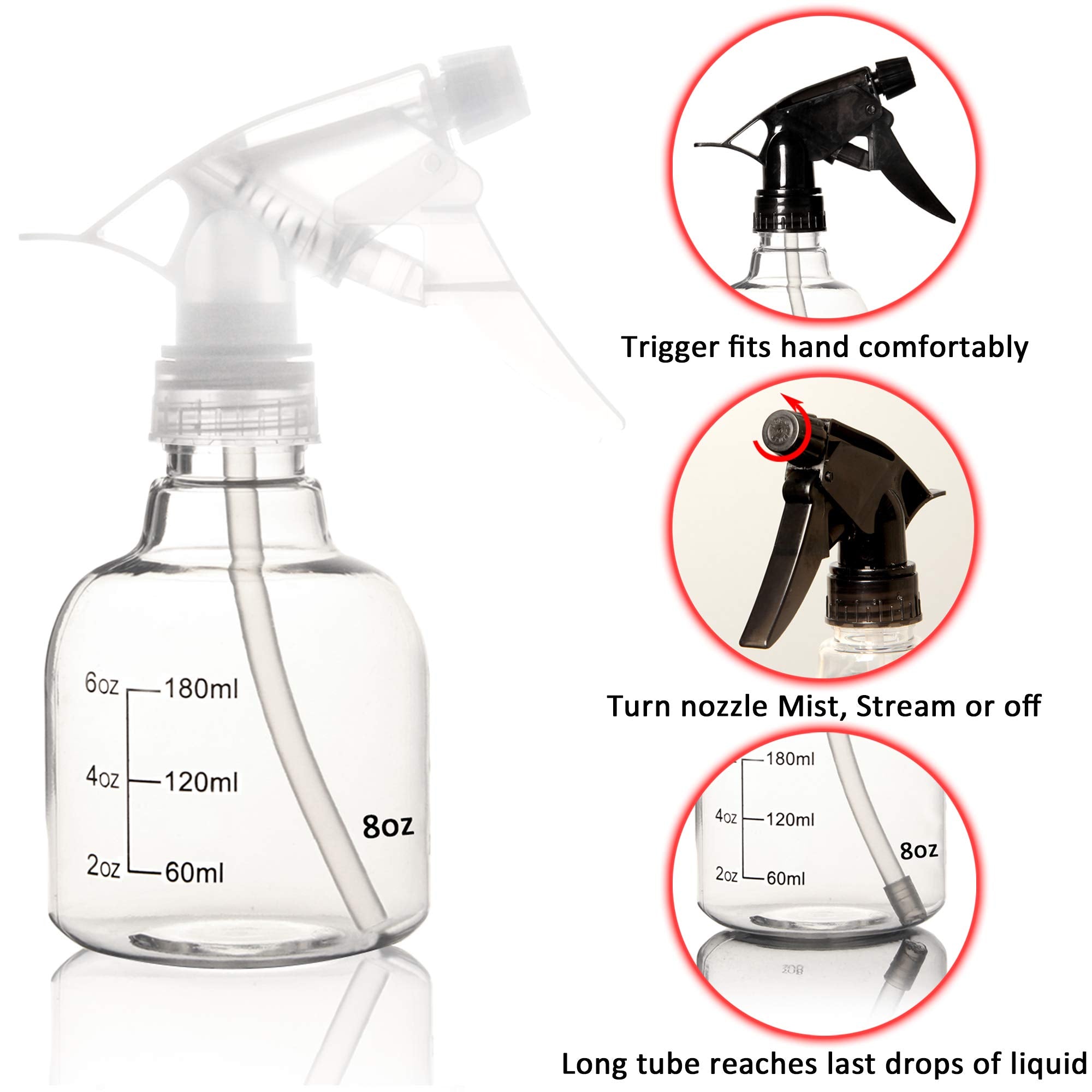 Youngever spray bottle with 3-mode nozzle for off, stream, and mist options.
