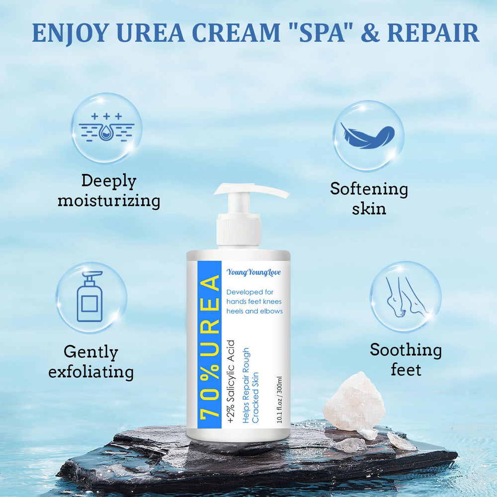YOUNGYOUNGLOVE Urea Cream hands-elbows showcases multi area care for rough patches.