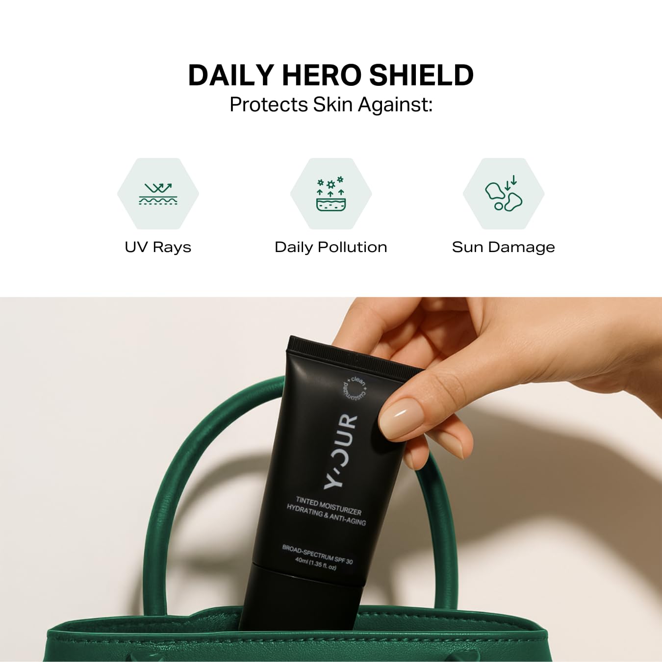 Y’OUR fragrance-free label emphasizes oil-free, non-comedogenic makeup.