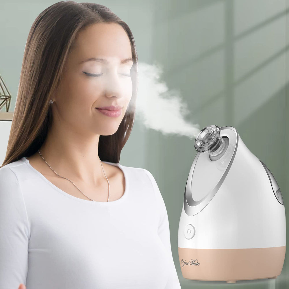 YourMate Facial Steamer aromatherapy diffuser shows soothing scent during a steam routine