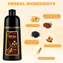 YOURTONE dark brown hair dye shampoo color patch on gray hair illustrates natural-looking shade