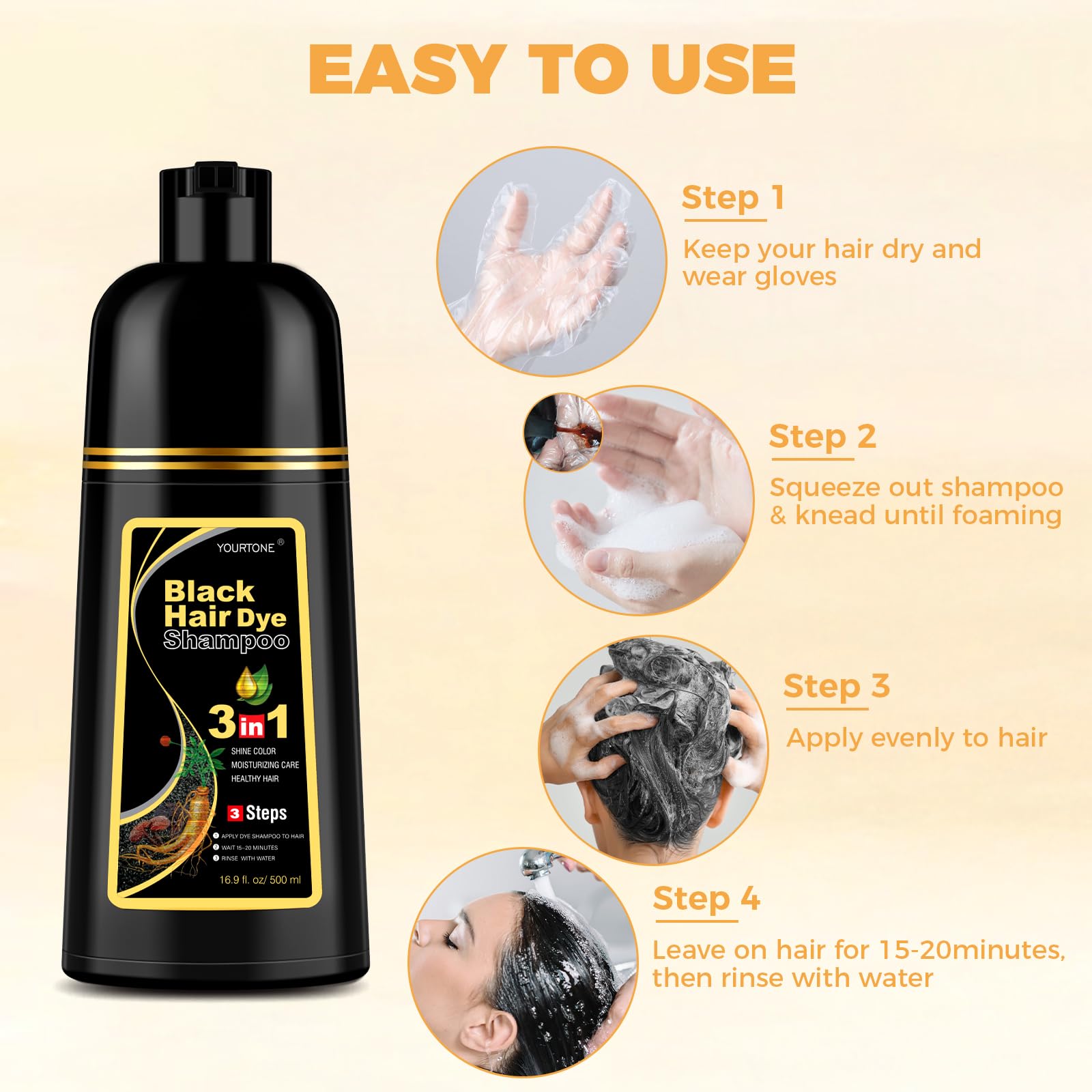 YOURTONE gloves and step-by-step application for safe, mess-free color.