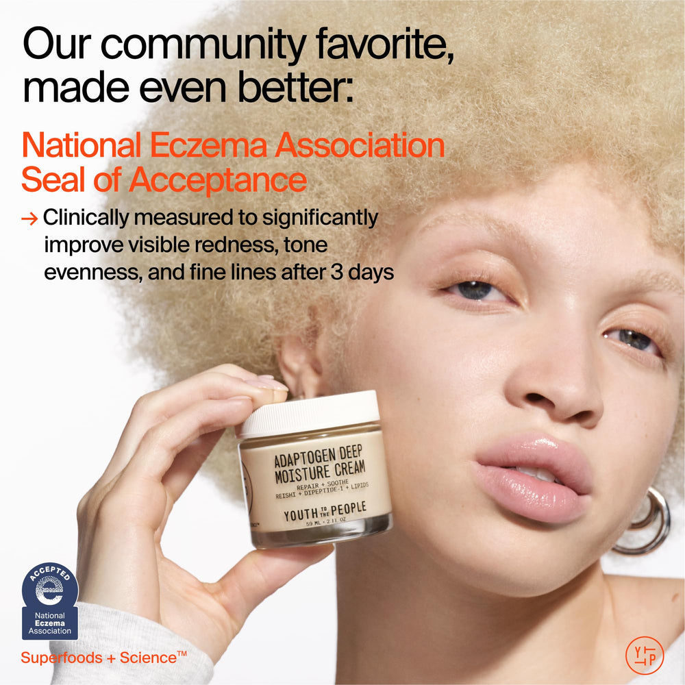 Youth To The People Adaptogen Moisture Cream fragrance-free label emphasizes sensitive skin friendly.