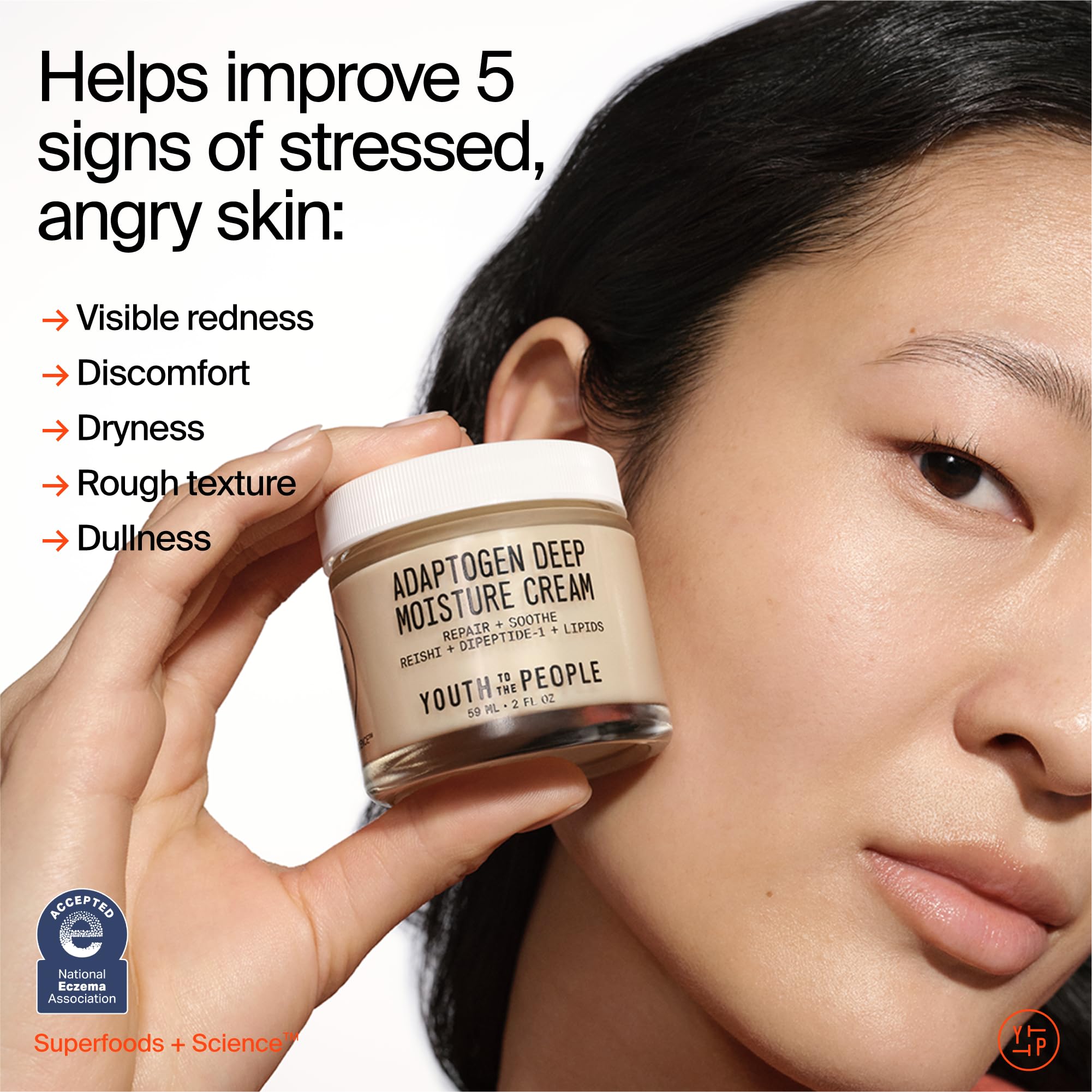 Youth To The People Adaptogen Moisture Cream hand-application demonstrates smooth hydrated skin.