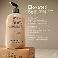 Youth To The People hand-body lotion application close-up showing fast-absorbing hydration.