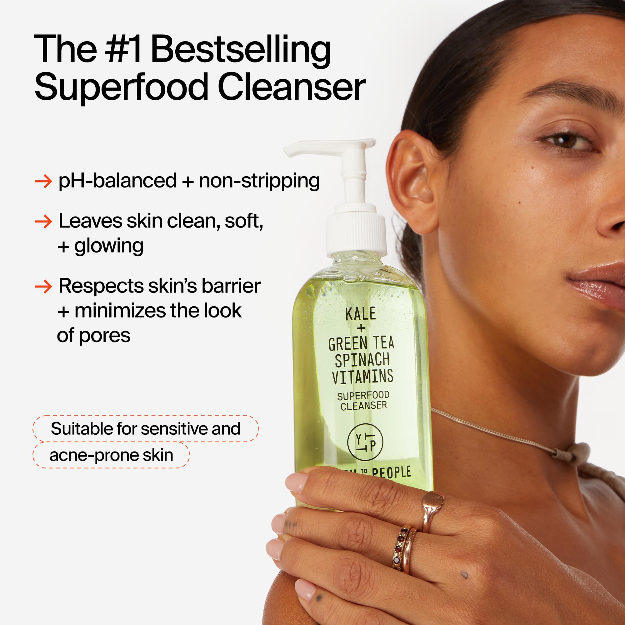 Youth To The People Kale Green Tea Cleanser closeup bottle provides antioxidant-rich cleansing.