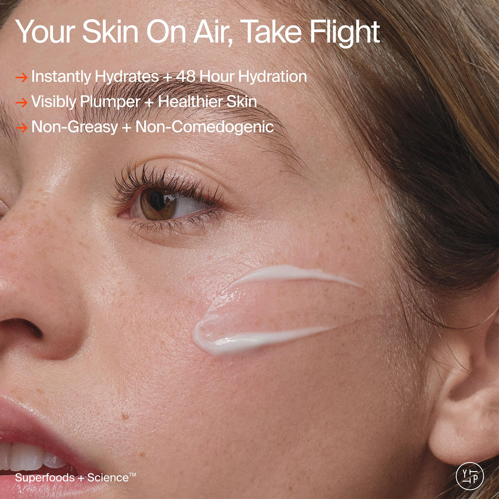 Youth To The People moisturizer texture swatch reveals whipped, lightweight hydration for all skin types.