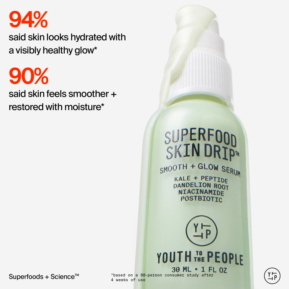 Youth To The People Skin Drip glow-shot image highlights radiant finish.