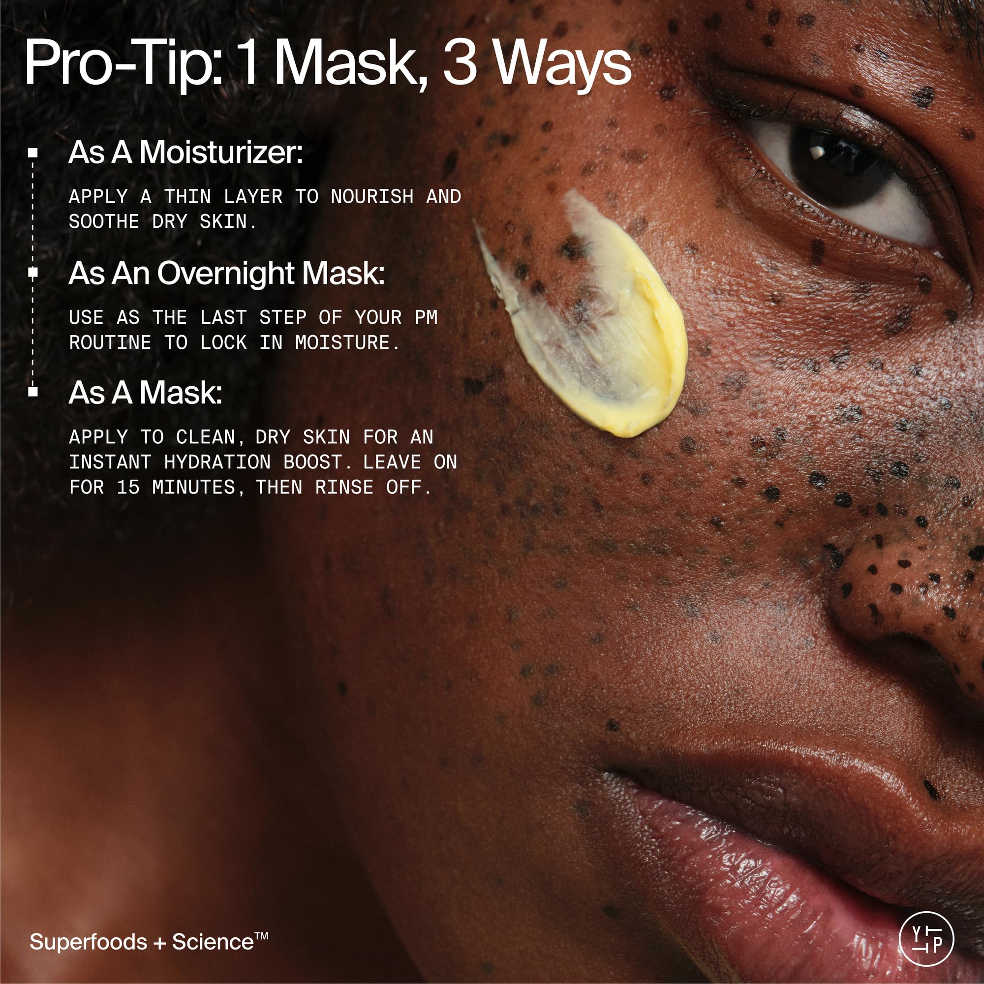 Youth To The People Superberry Dream Mask night routine scene suggests simple nightly application.