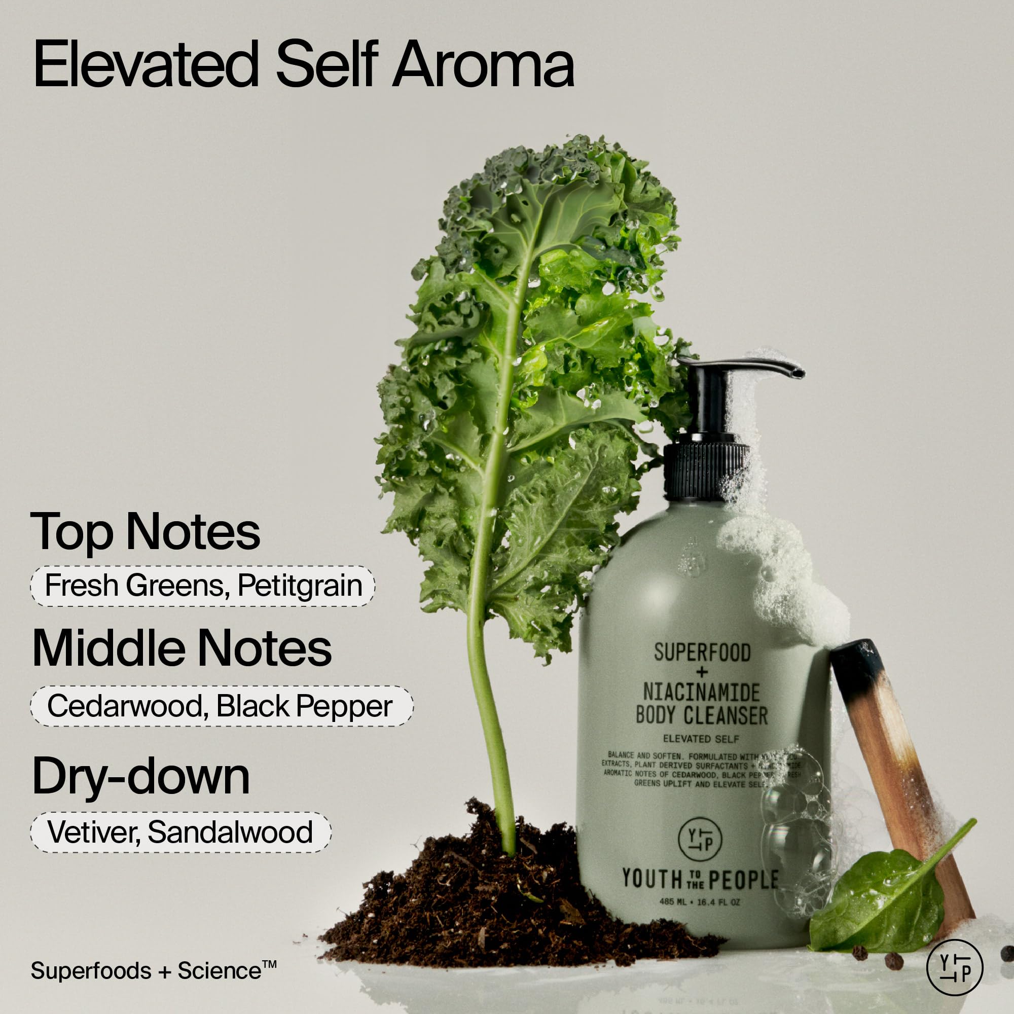 Youth To The People Superfood + Niacinamide Body Wash nutrients lineup supporting skin balance