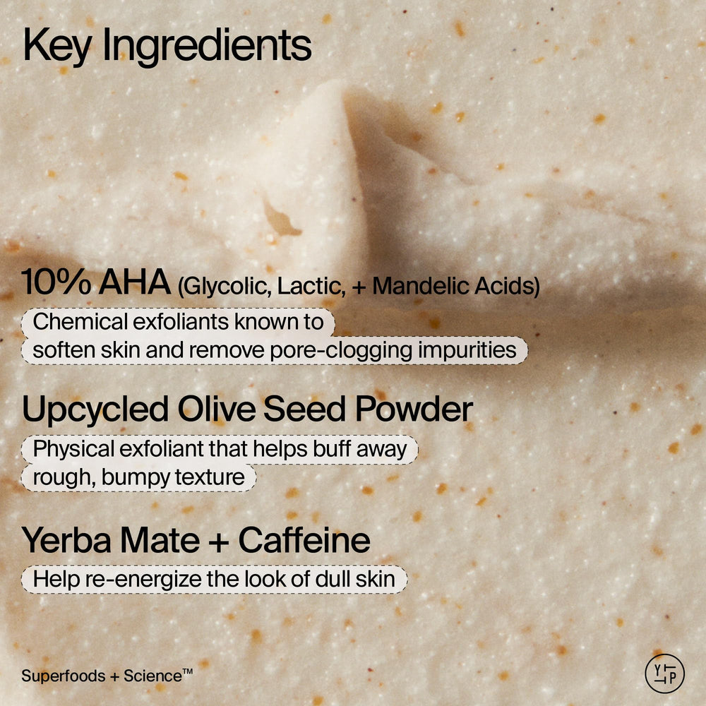 Youth To The People upcycled olive seed powder exfoliant — gentle physical polish for daily buff.
