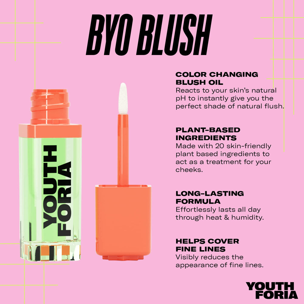 Youthforia BYO Blush blend-application image highlights featherweight texture for easy layering