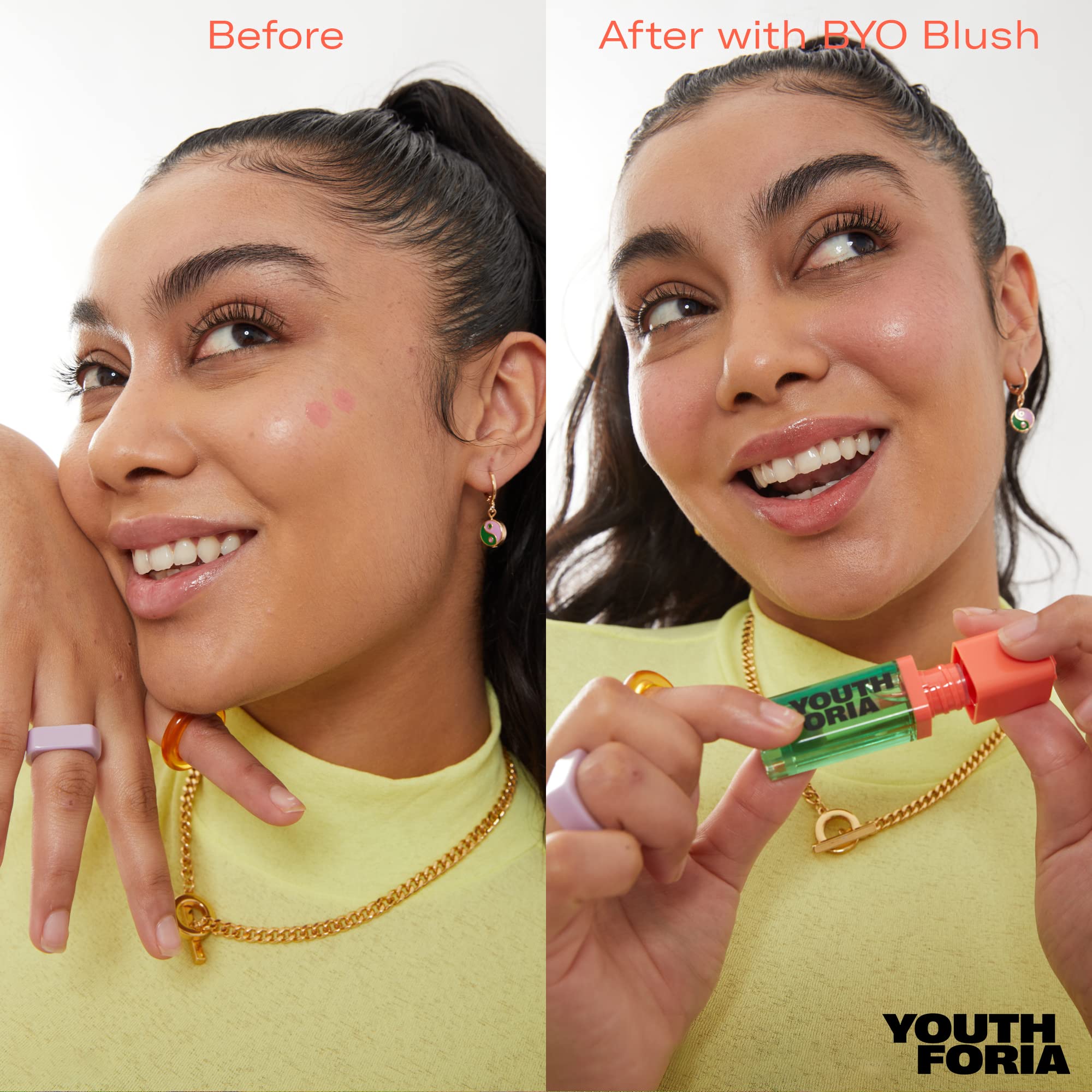 Youthforia BYO Blush staying power in heat and humidity shown in swatch