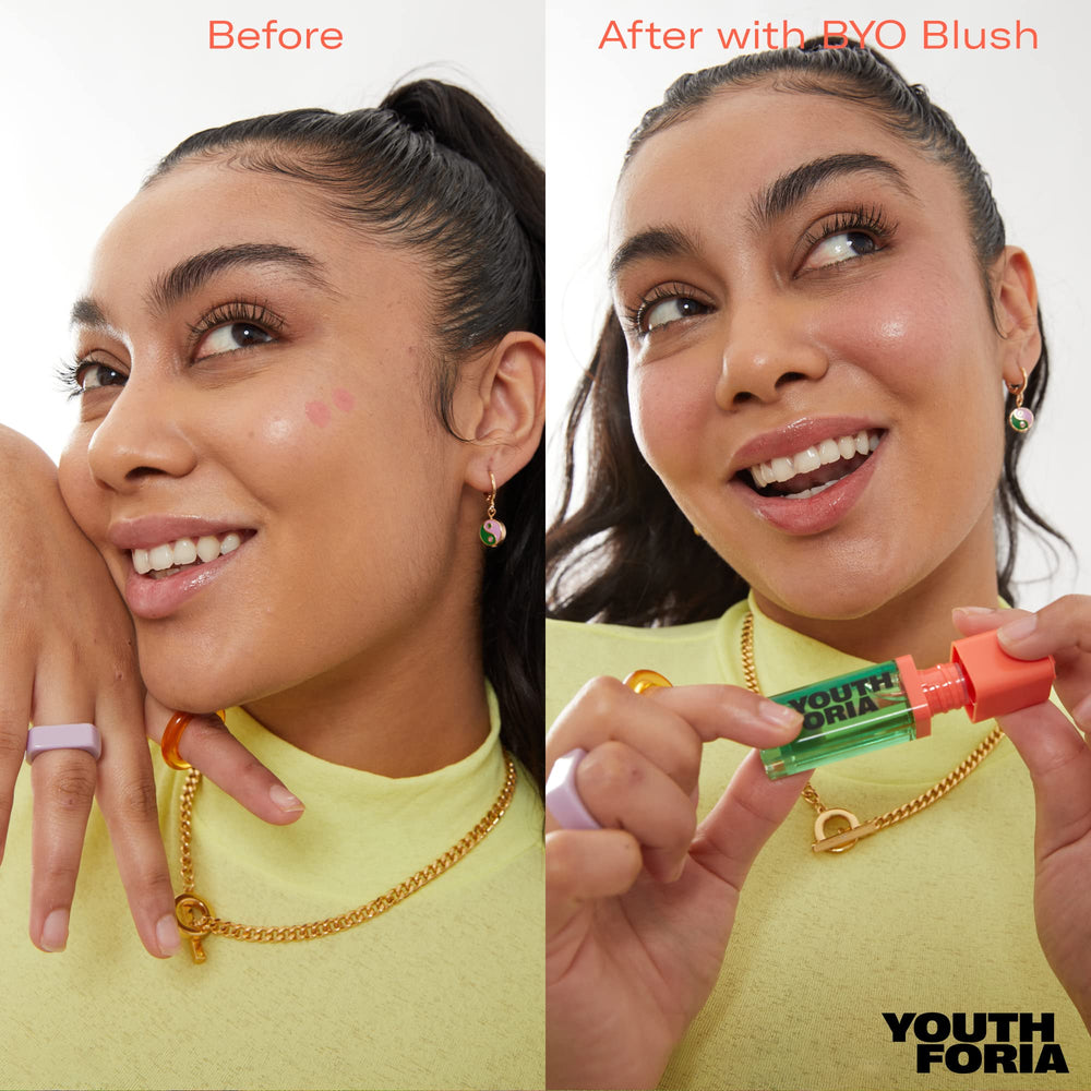 Youthforia BYO Blush staying power in heat and humidity shown in swatch