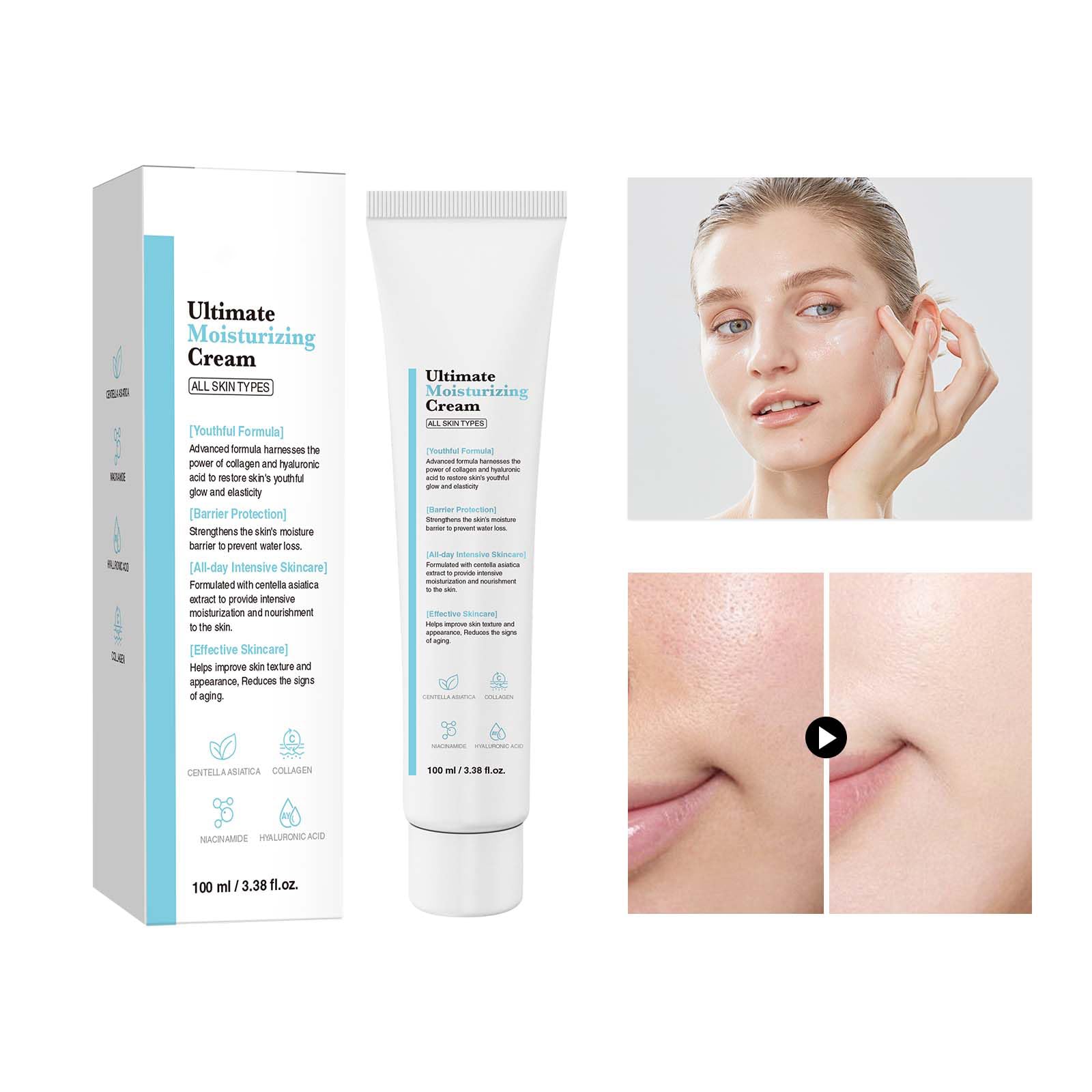 Youthful Formula Ultimate Moisturizing Cream jar-and-spread view demonstrates quick absorption for everyday use.