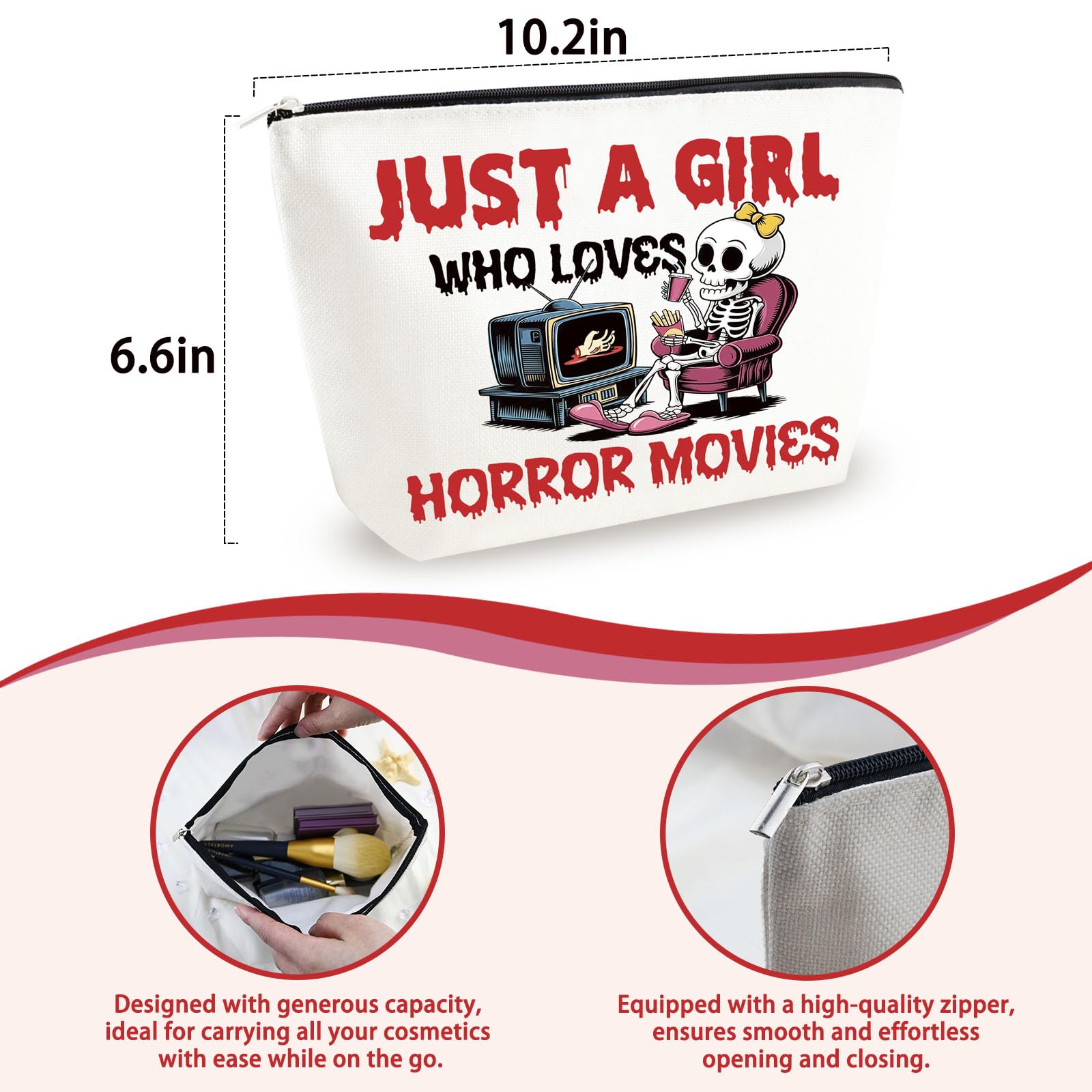 Yoxiumi horror bag in-use image shows makeup pouch versatility for cosmetics