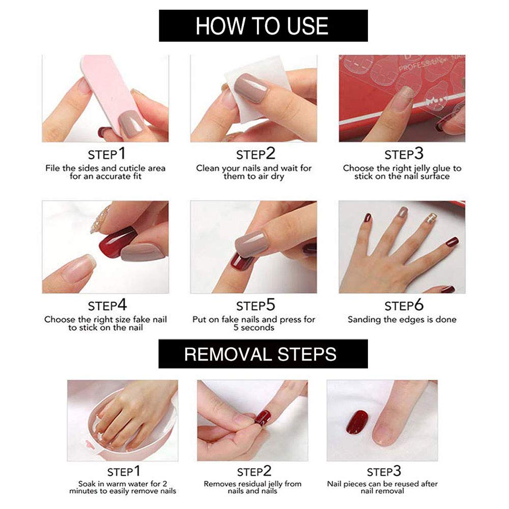 YoYoee nude press-on nails being glued on for quick manicure