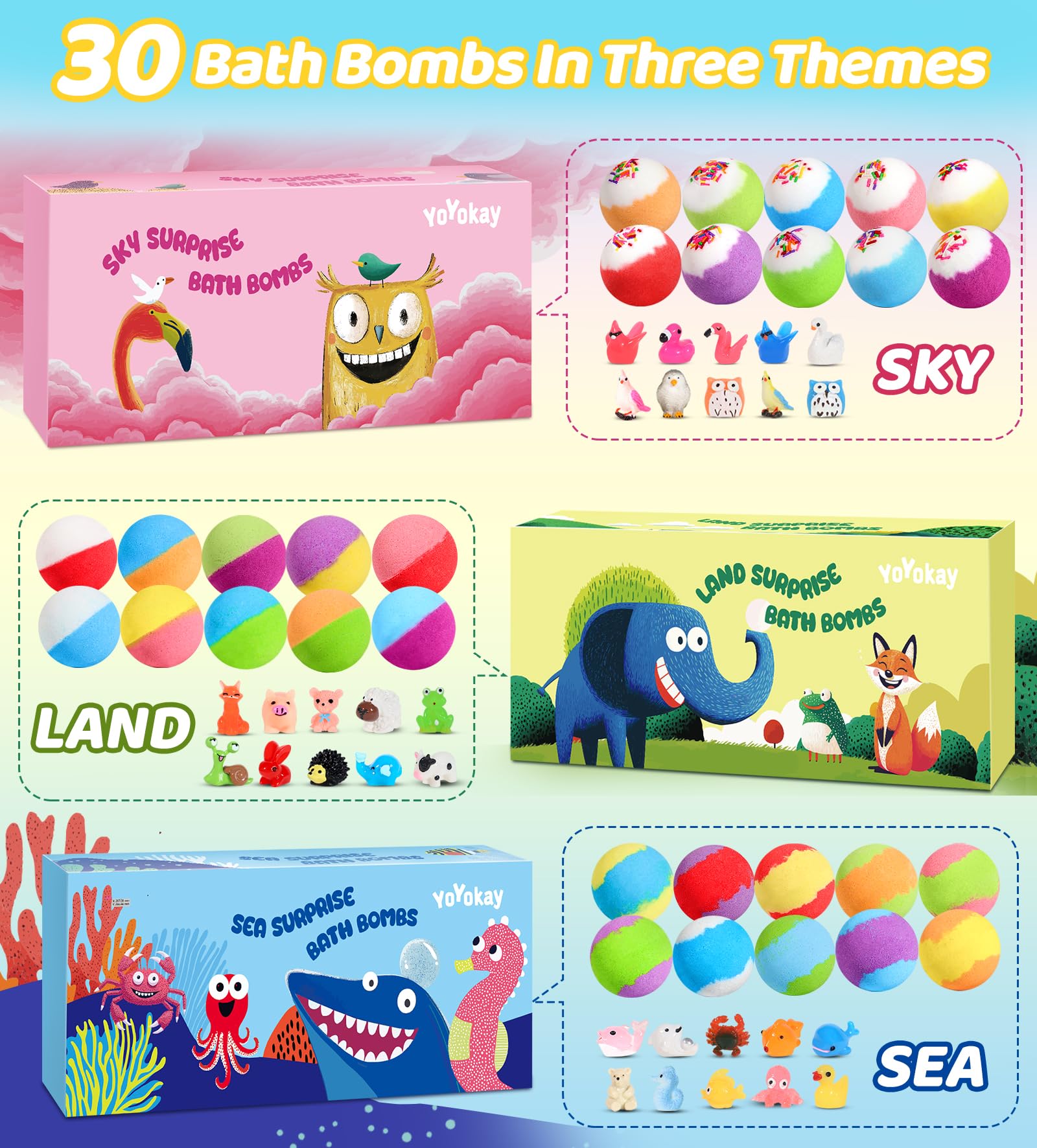 YoYokay ocean-theme bath bombs create bubbly seascapes and gentle cleansing in the bath.