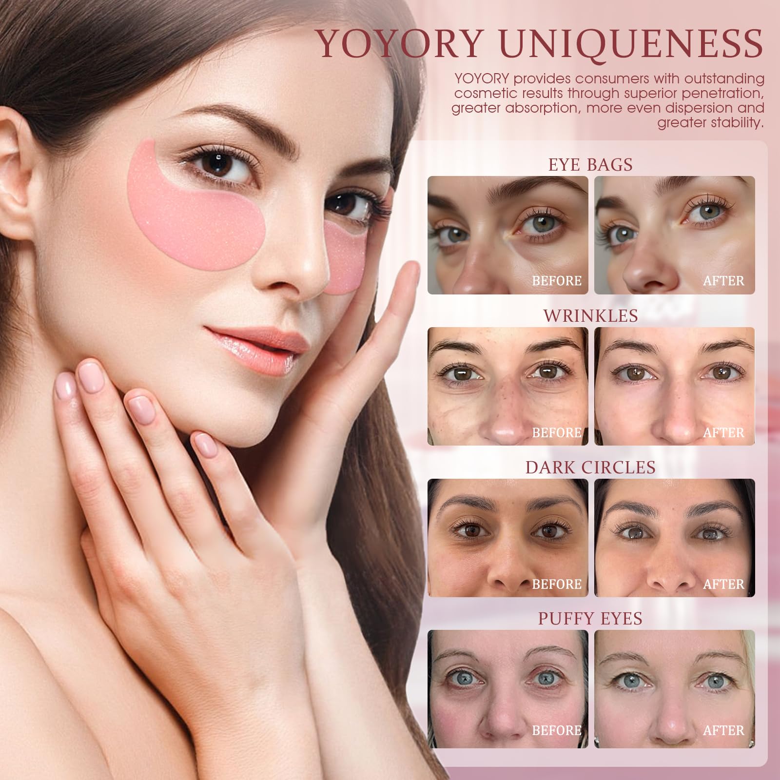 YOYORY collagen hyaluronic acid enriched mask close-up for firmer eye area