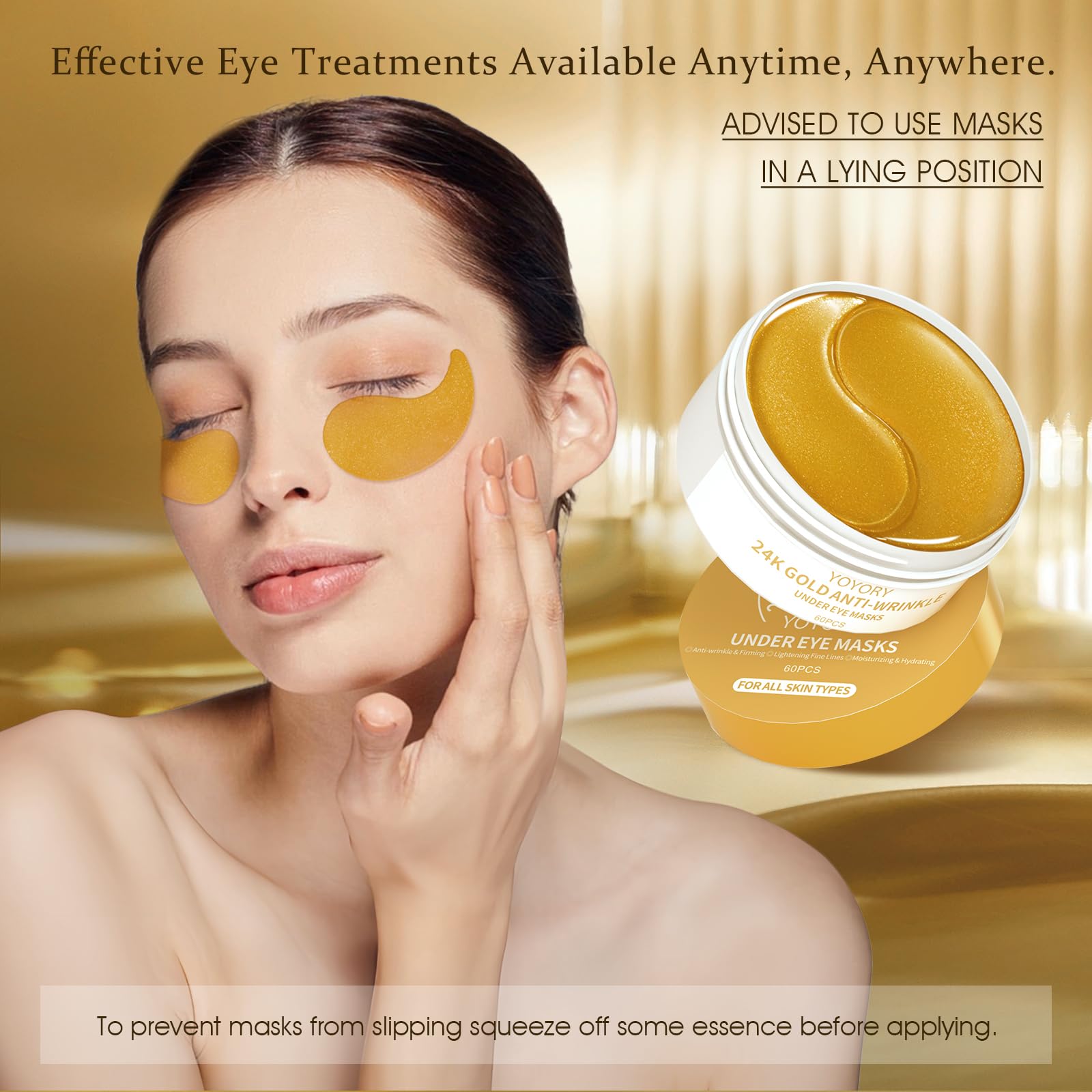YOYORY hydrogel eye patches smooth fine lines and soften wrinkles around the eyes.