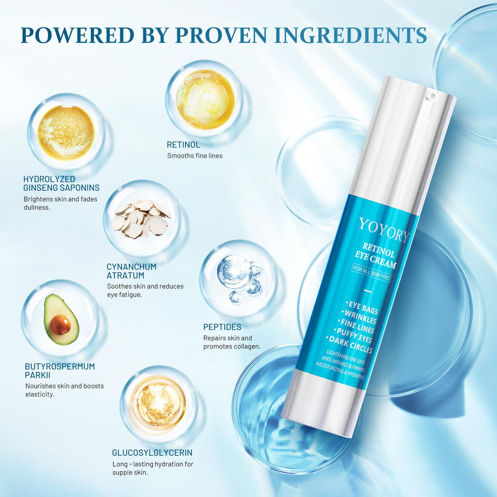Premium blue-cap packaging of YOYORY Retinol Eye Cream for convenient use.