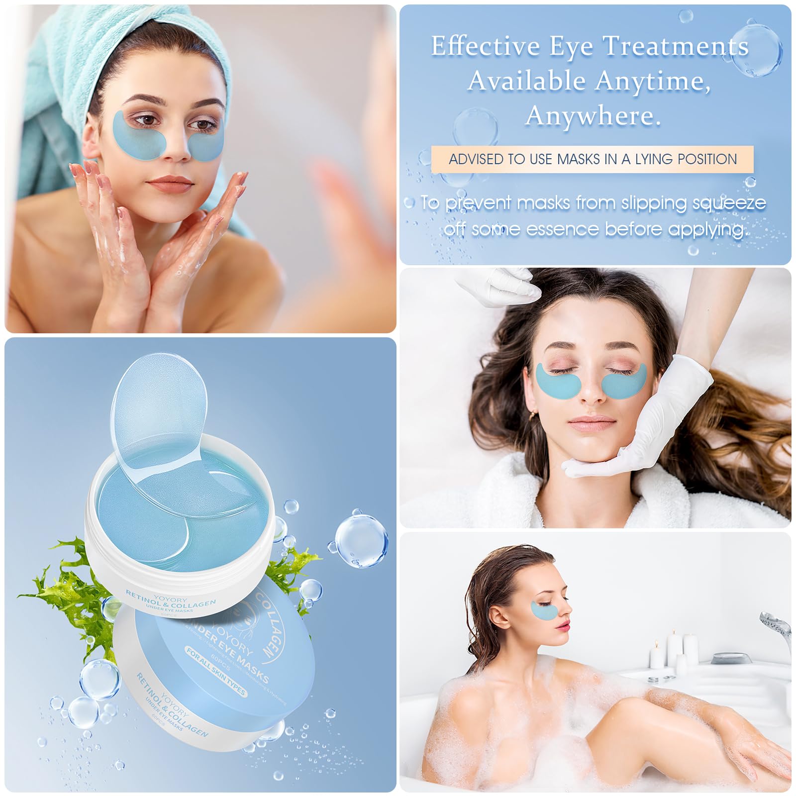 YOYORY under-eye patches application scene, easy wear for daily contour care.