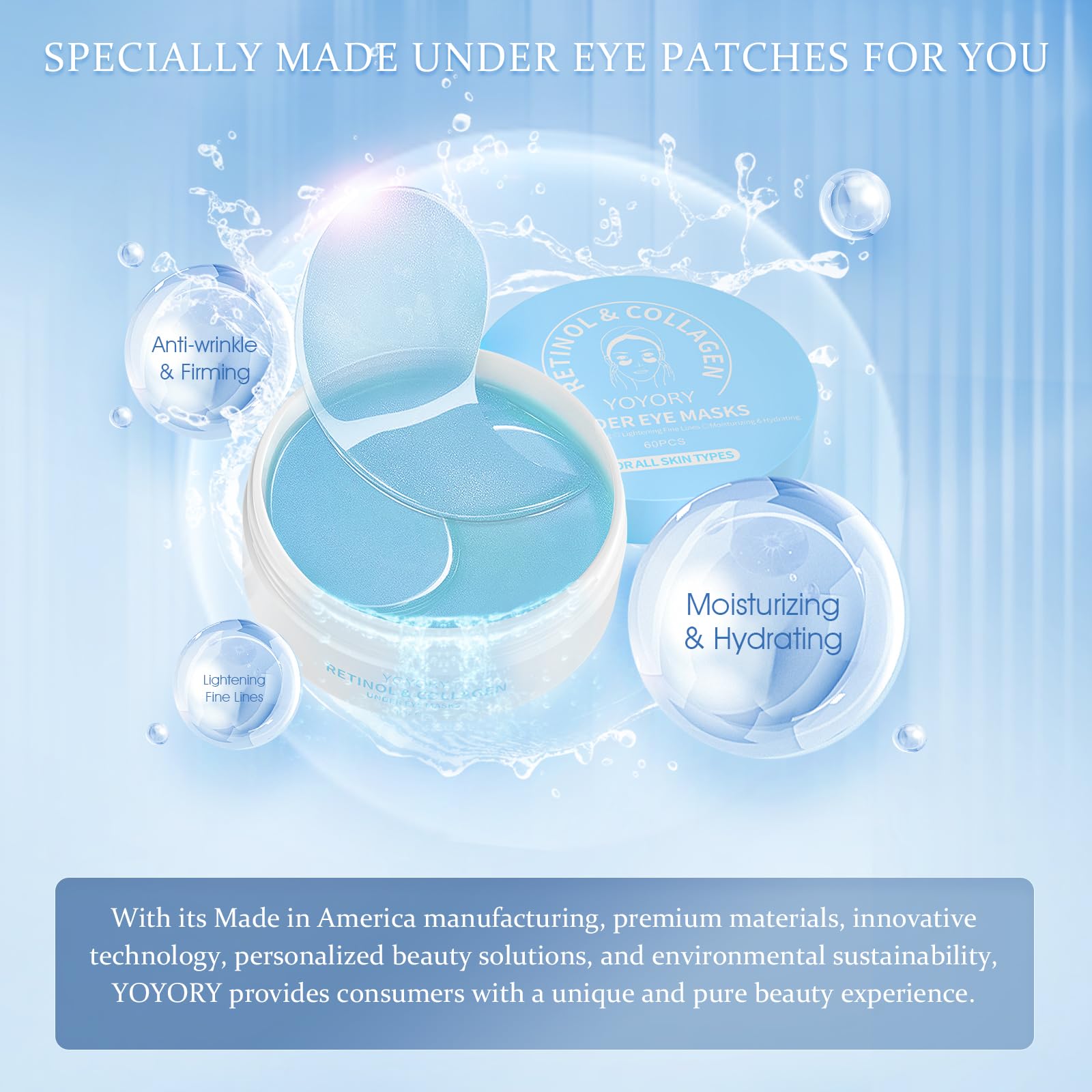 YOYORY under-eye patches with hyaluronic acid, deep moisturization for delicate skin.