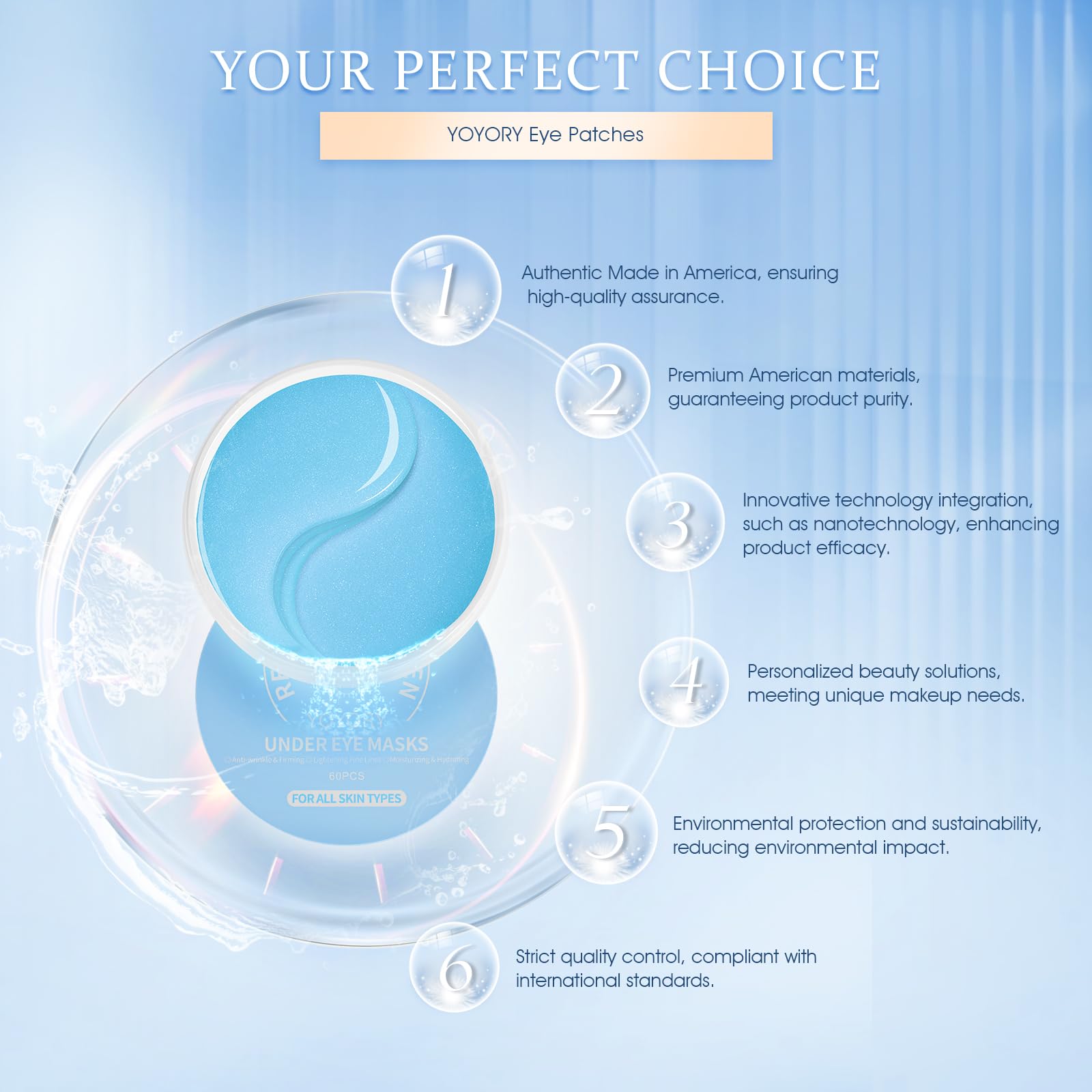 YOYORY under-eye patches with hydrolyzed collagen, smoothing fine lines and elasticity.