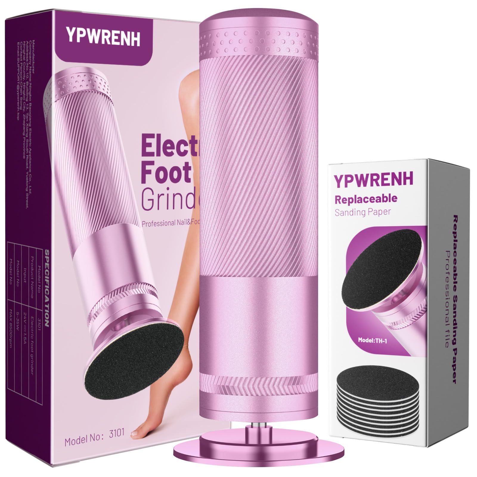 YPWRENH electric foot callus remover front view for easy at-home pedicure