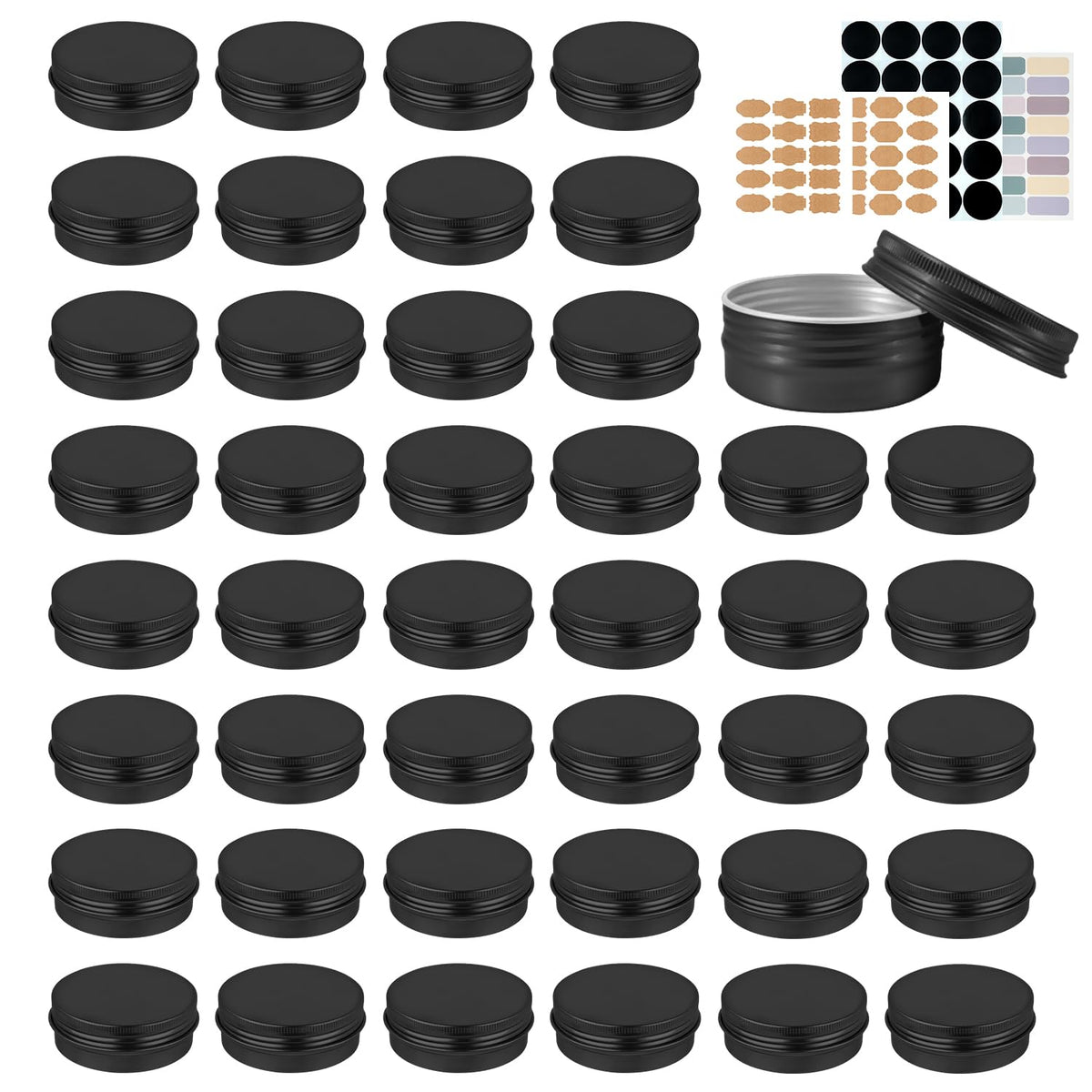 YQ 60-pack tins with lids ready for organized cosmetics and labels.
