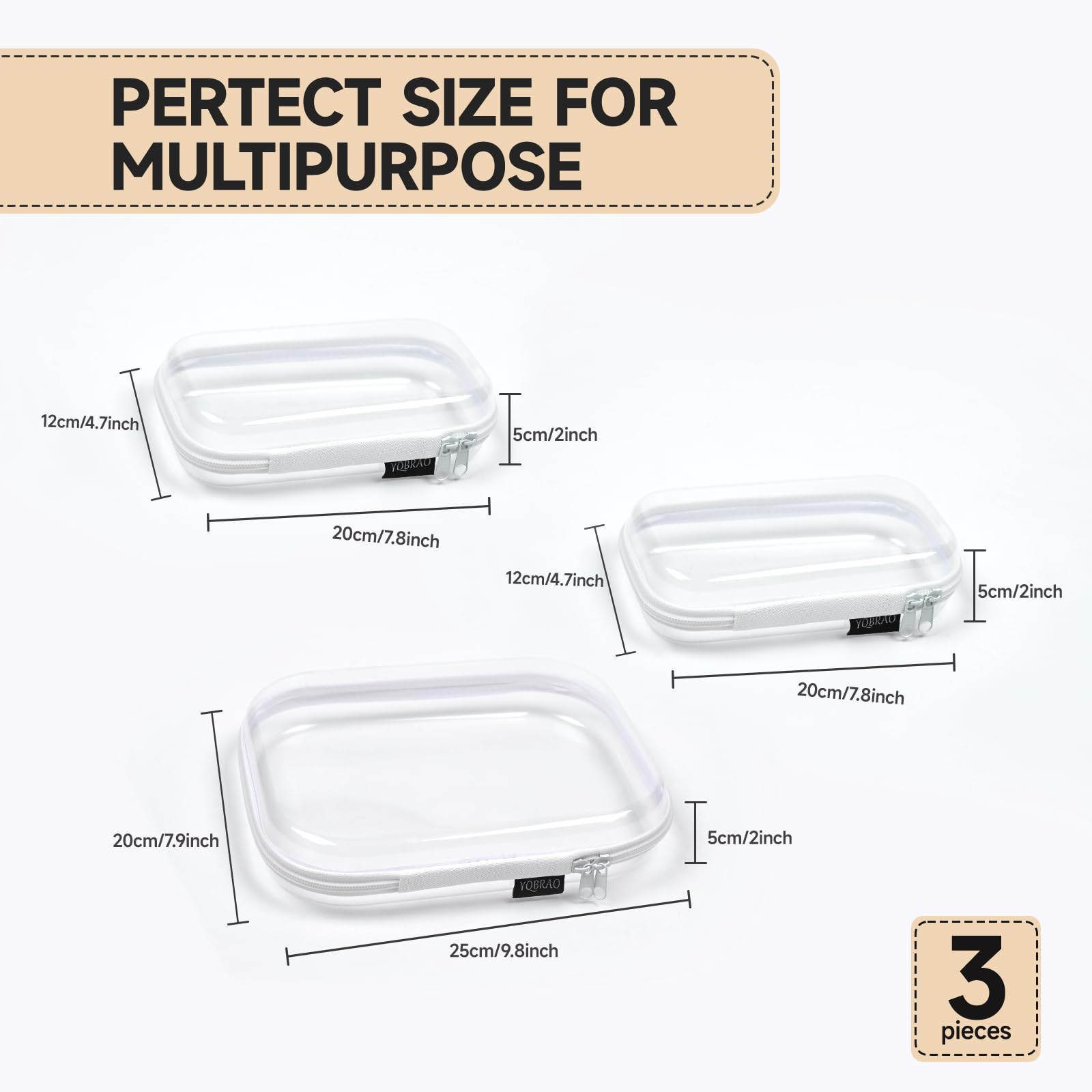 YQBRAO 3-pack clear case front view highlights see-through design for easy checks