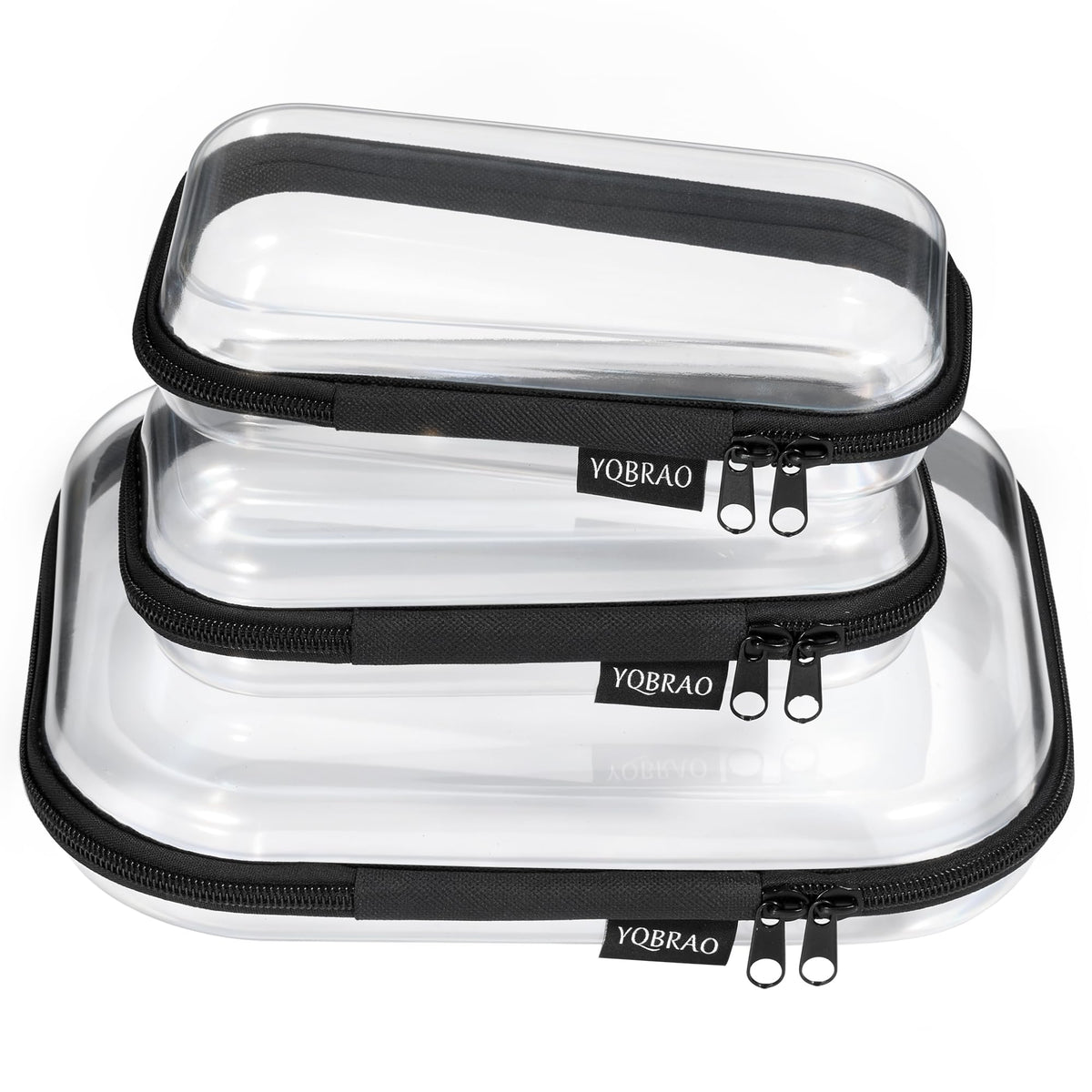 YQBRAO clear hard shell case front view, durable travel storage for essentials.
