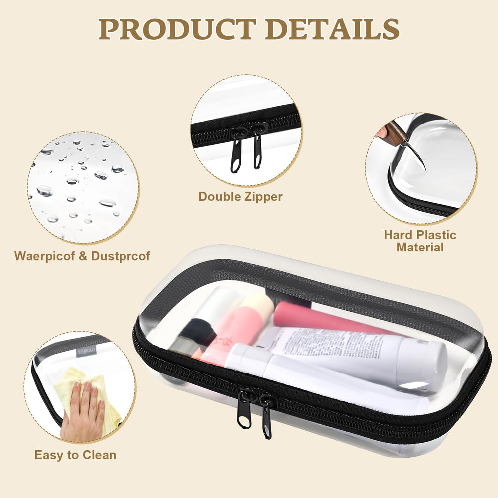 YQBRAO clear hard shell case interior organization for brushes, cosmetics, or accessories.