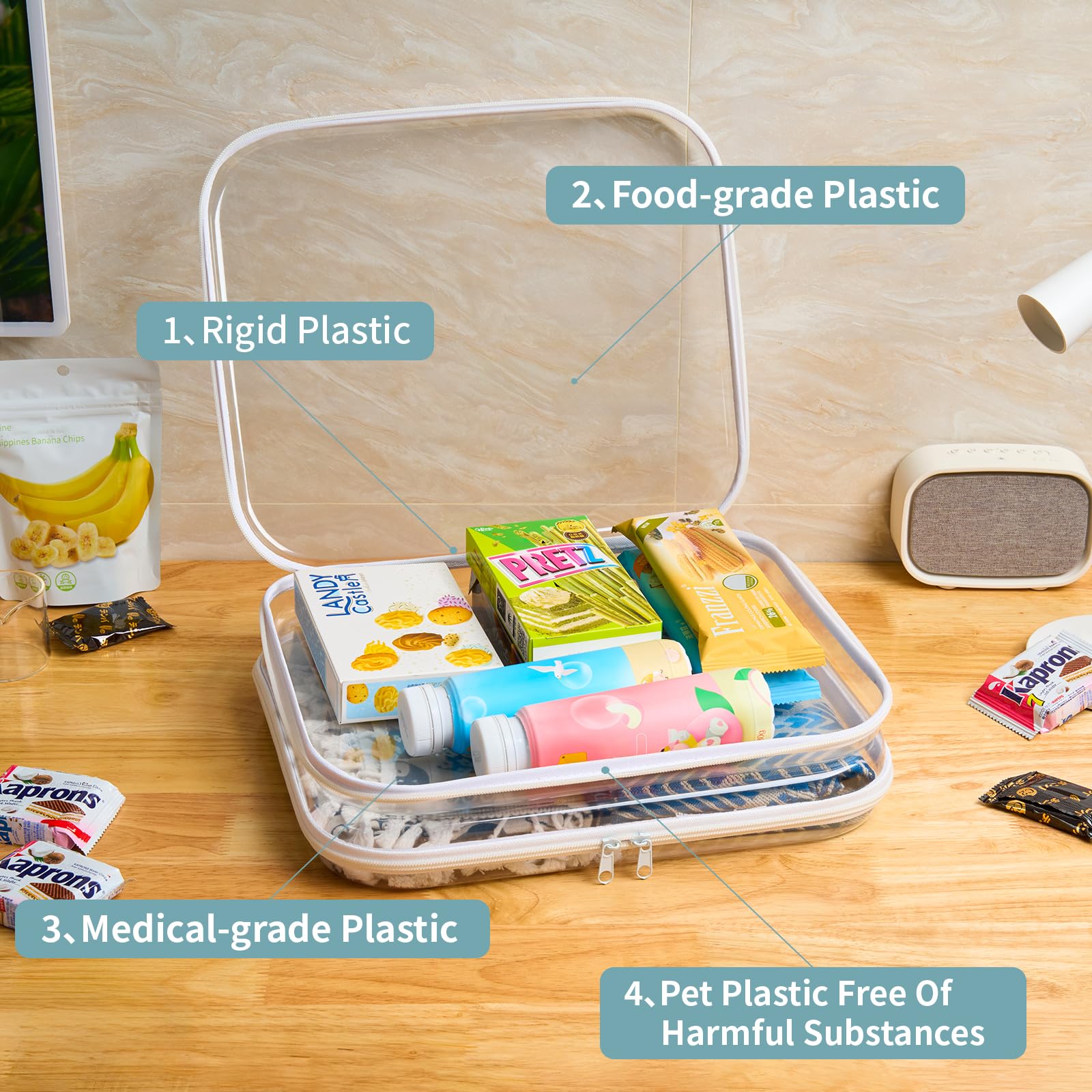 YQBRAO clear hard shell zipper case contents inside for craft and makeup organization.