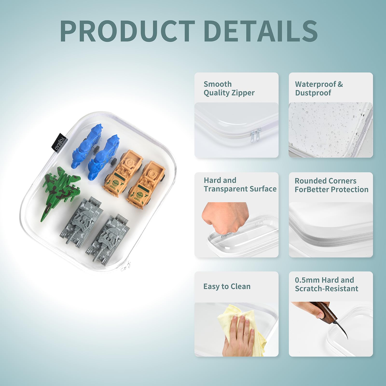 YQBRAO clear hard shell zipper case durable material resists daily wear.