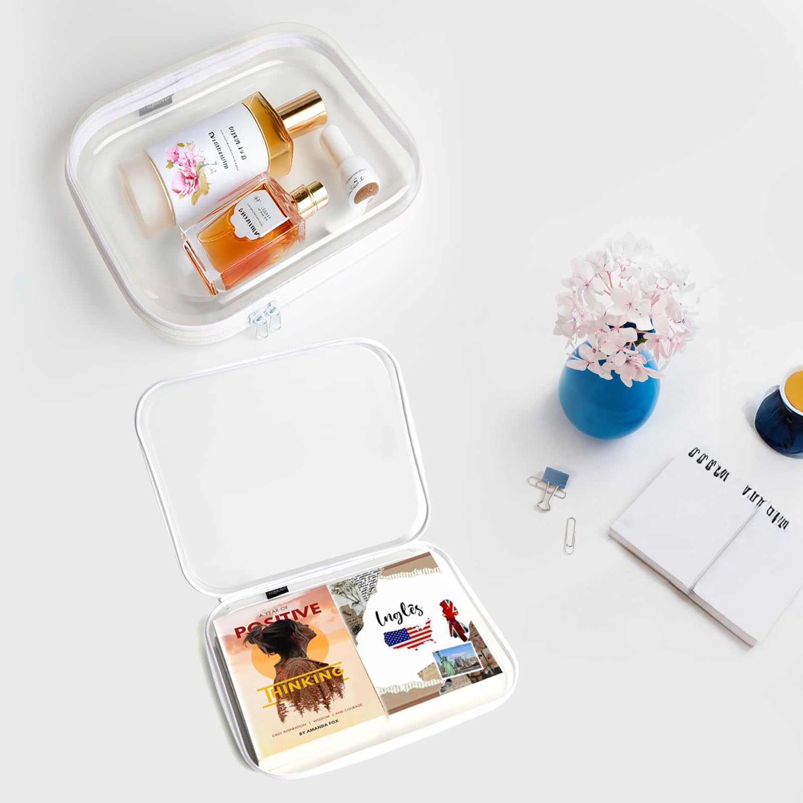 YQBRAO clear hard shell zipper case travel use keeps essentials organized.
