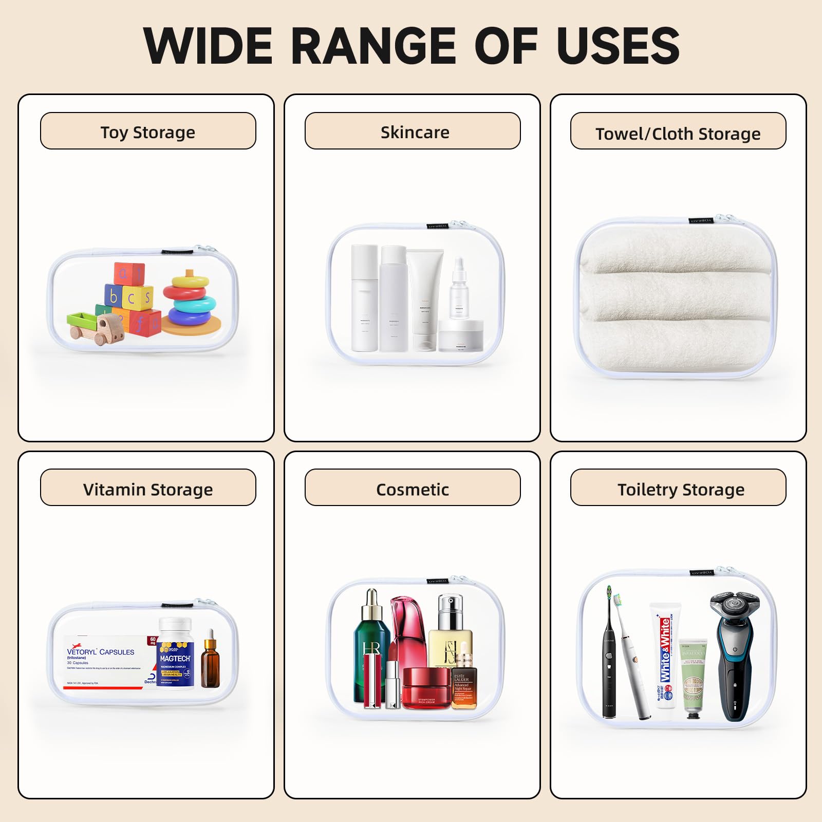YQBRAO clear zipper case organized toiletry items for travel or home use