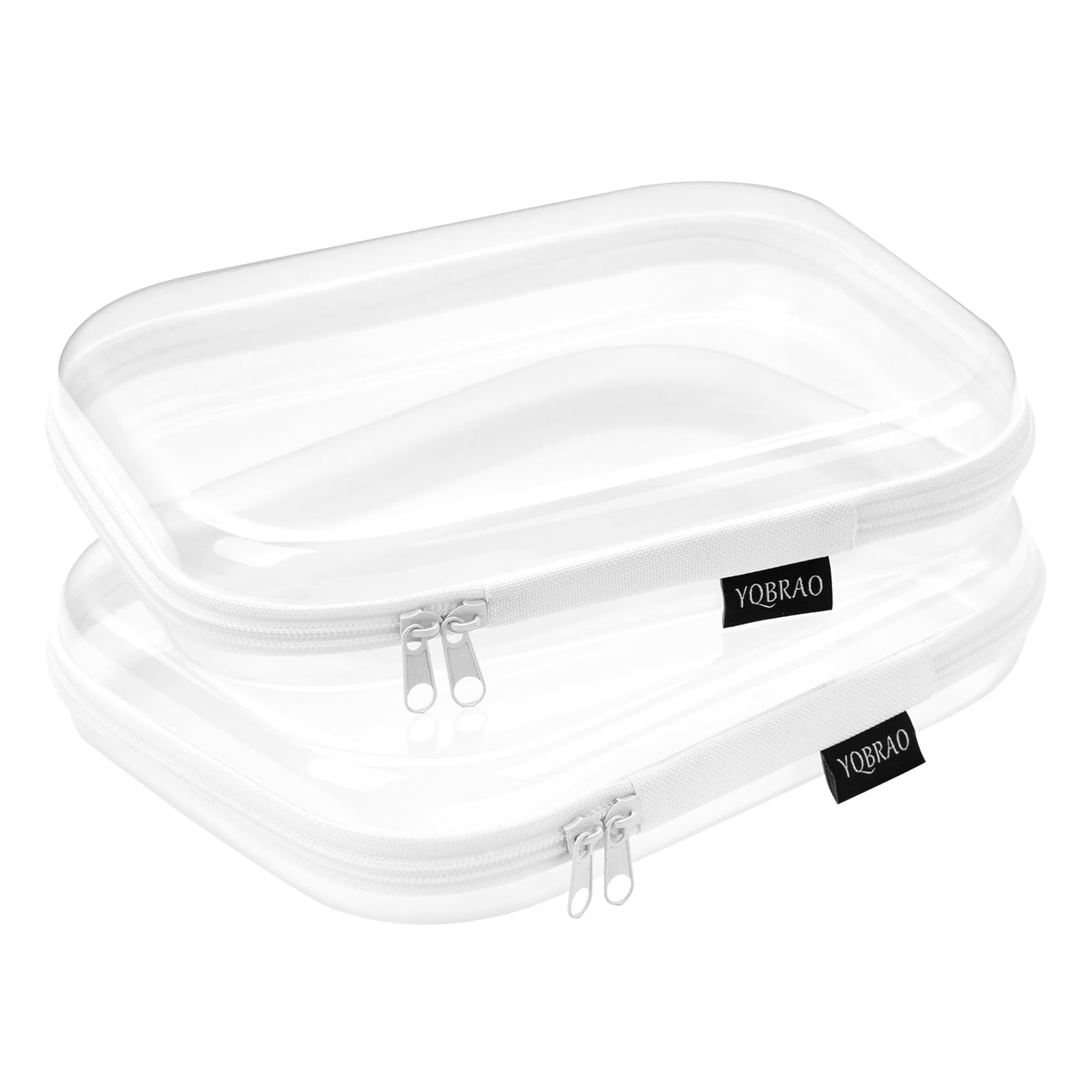 YQBRAO hard-sided clear zipper case front view for quick item identification.