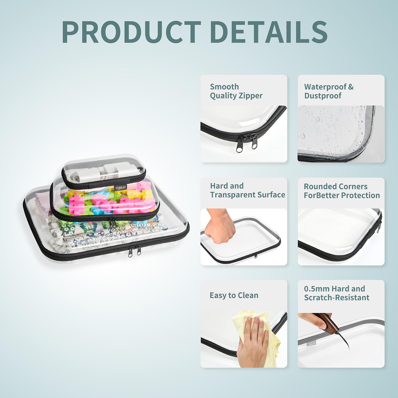 YQBRAO pencil case with pens showing dust protection and accessibility.