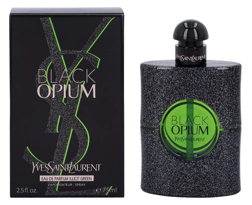 YSL Black Opium Illicit Green bottle front for bold evening style