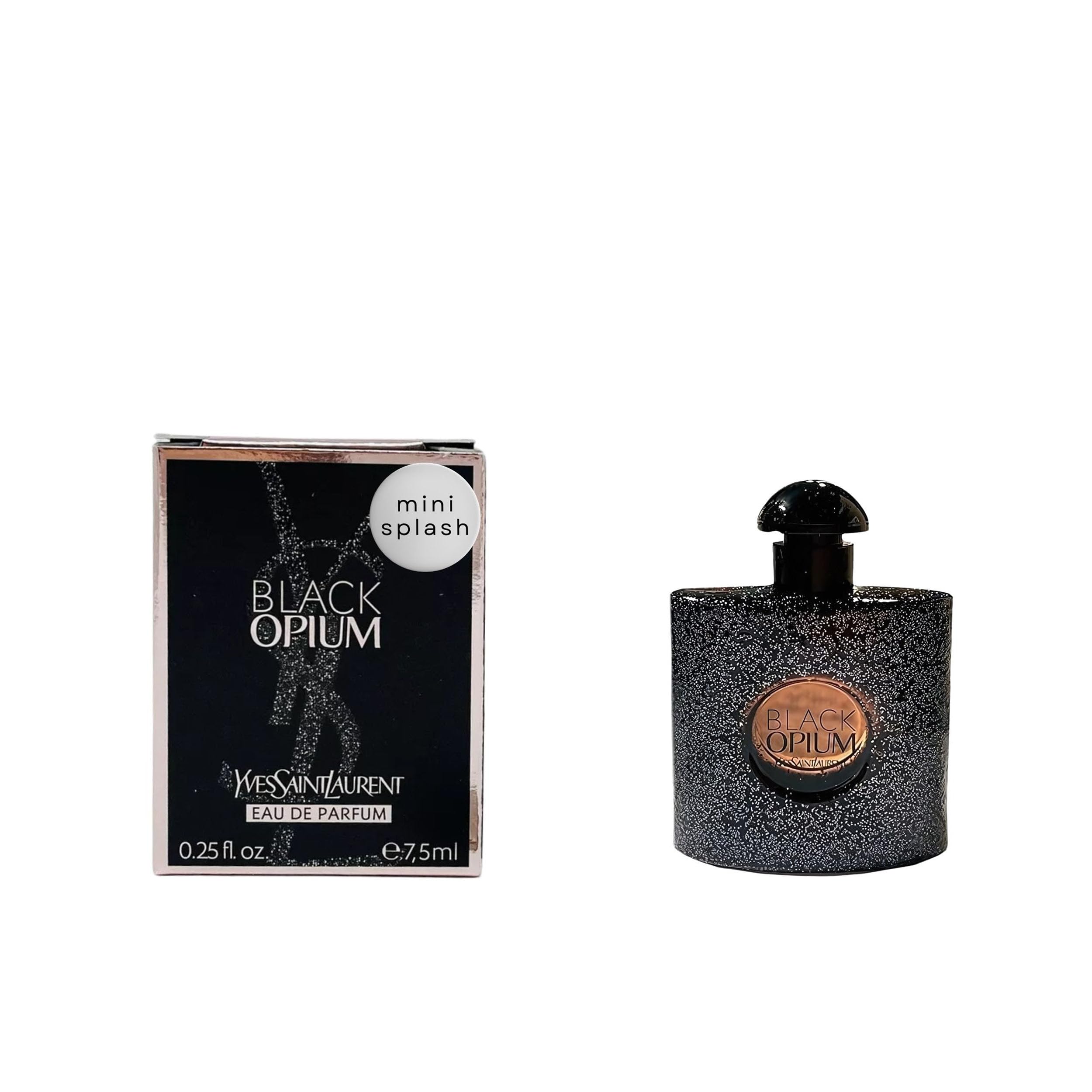 Yves Saint Laurent Black Opium mini bottle front view for on-the-go fragrance.