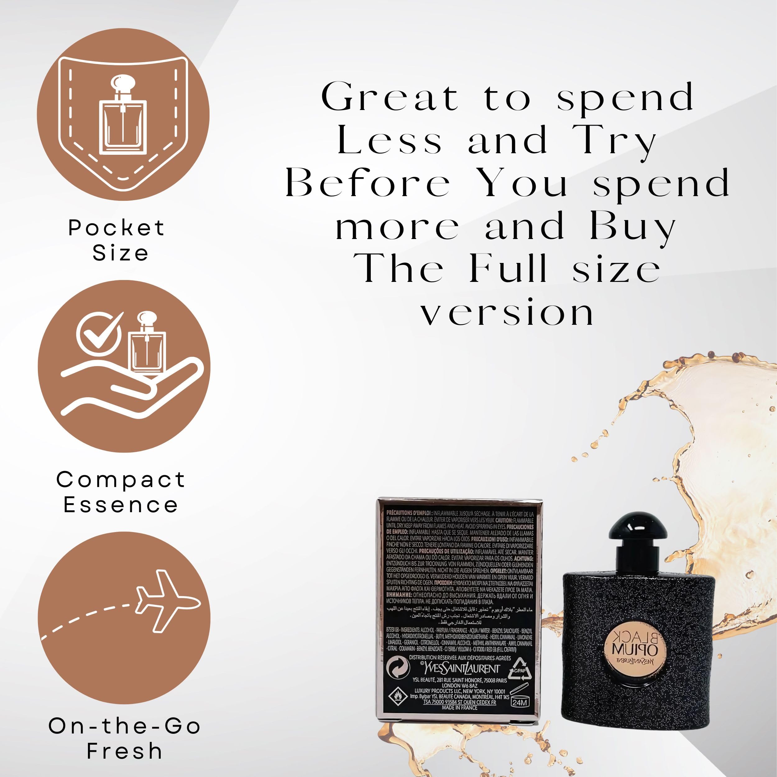 YSL Black Opium mini perfume box, gift-ready travel packaging.