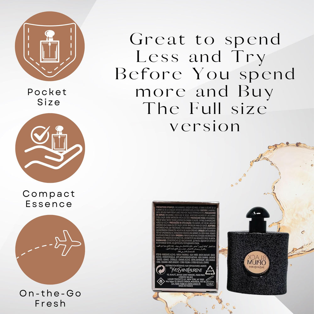 YSL Black Opium mini perfume box, gift-ready travel packaging.