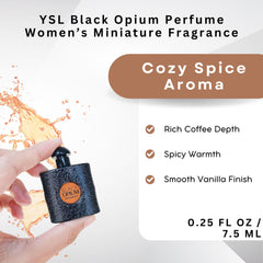 YSL Black Opium mini cap close-up highlighting compact travel-size design.