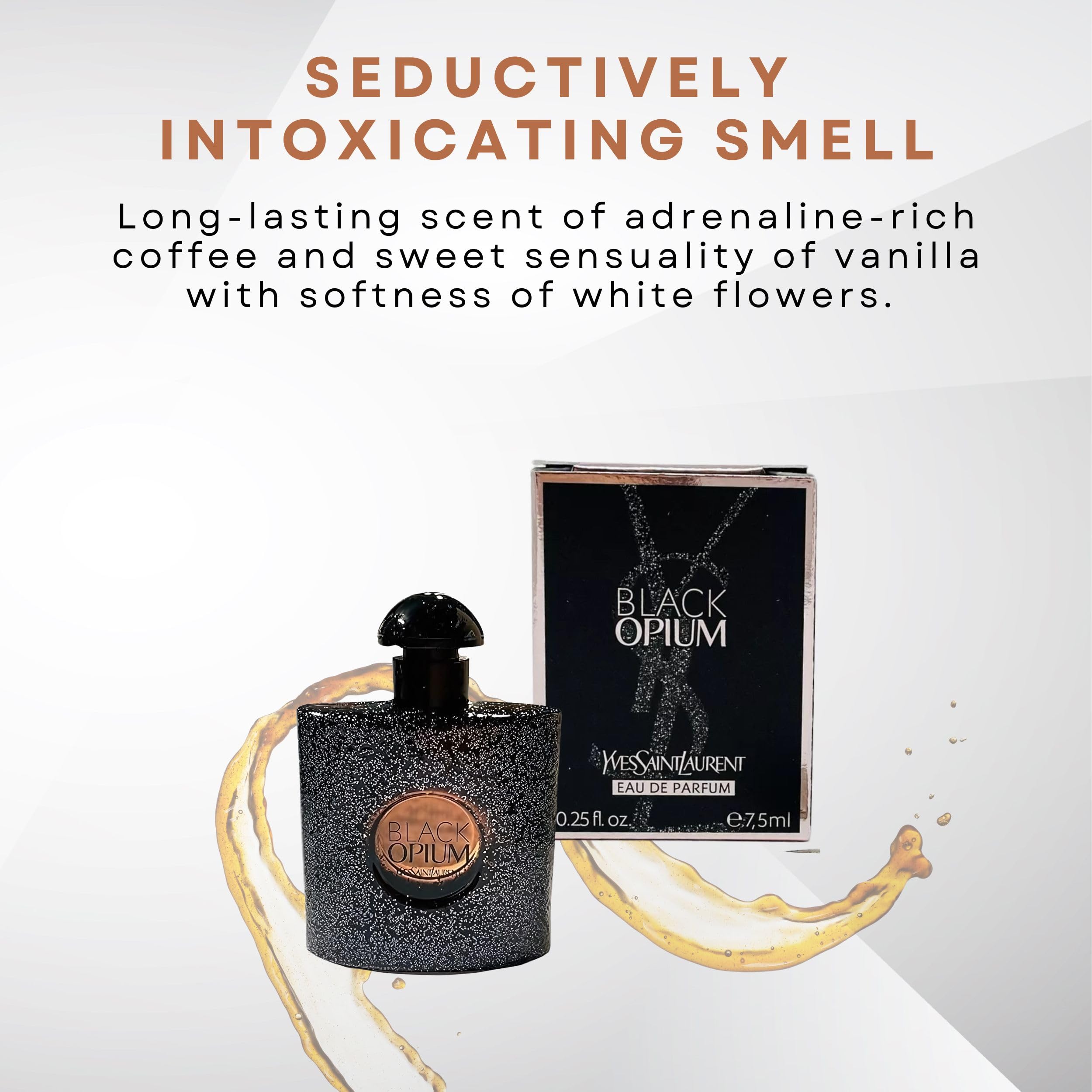 YSL Black Opium mini EDP splash label close-up suitable for daily wear.